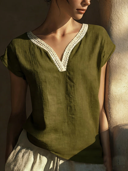 Stylish Lace Blouse for Women with V Neck