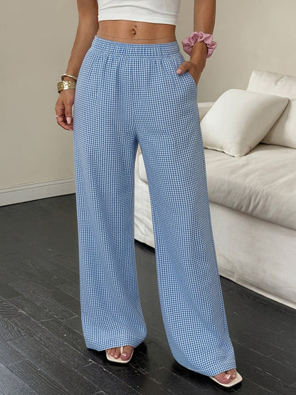 Effortless Linen Wide Leg Pants for Women with High Waist Pocket Flowing Relaxed Casual Style
