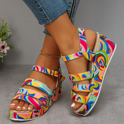 Comfortable Multicolour Wedge Sandals for Women with Platform Strappy Ankle Strap Style