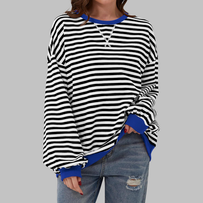 Elegant Striped Knit Sweater for Women with Long Sleeve
