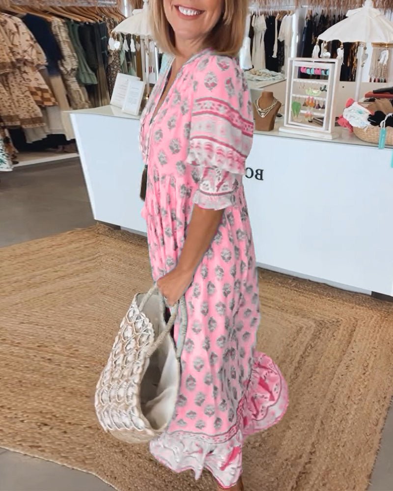 Effortless Floral Dress for Women with V Neck