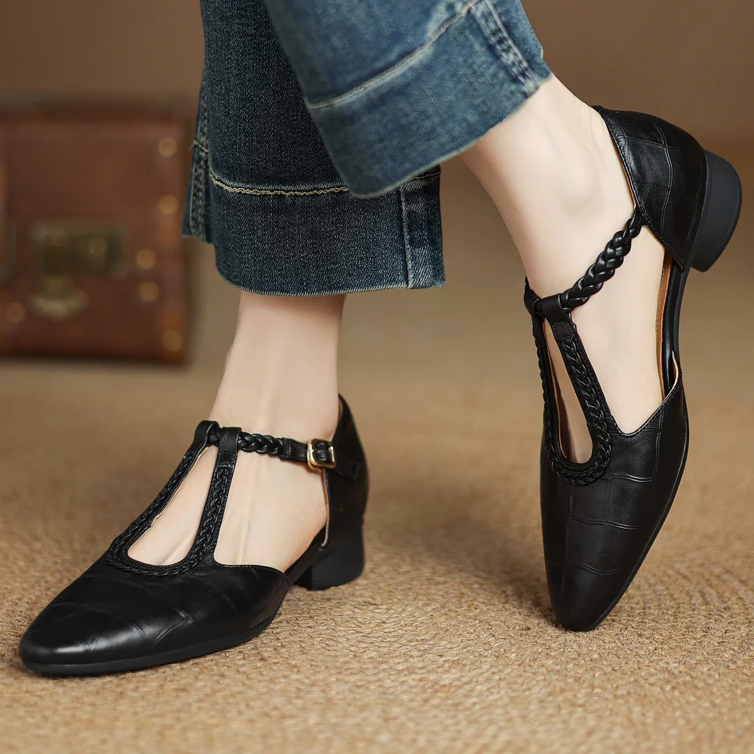 Comfortable Shoes for Women with Buckle T Strap Style