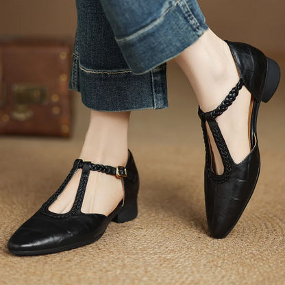 Comfortable Shoes for Women with Buckle T Strap Style