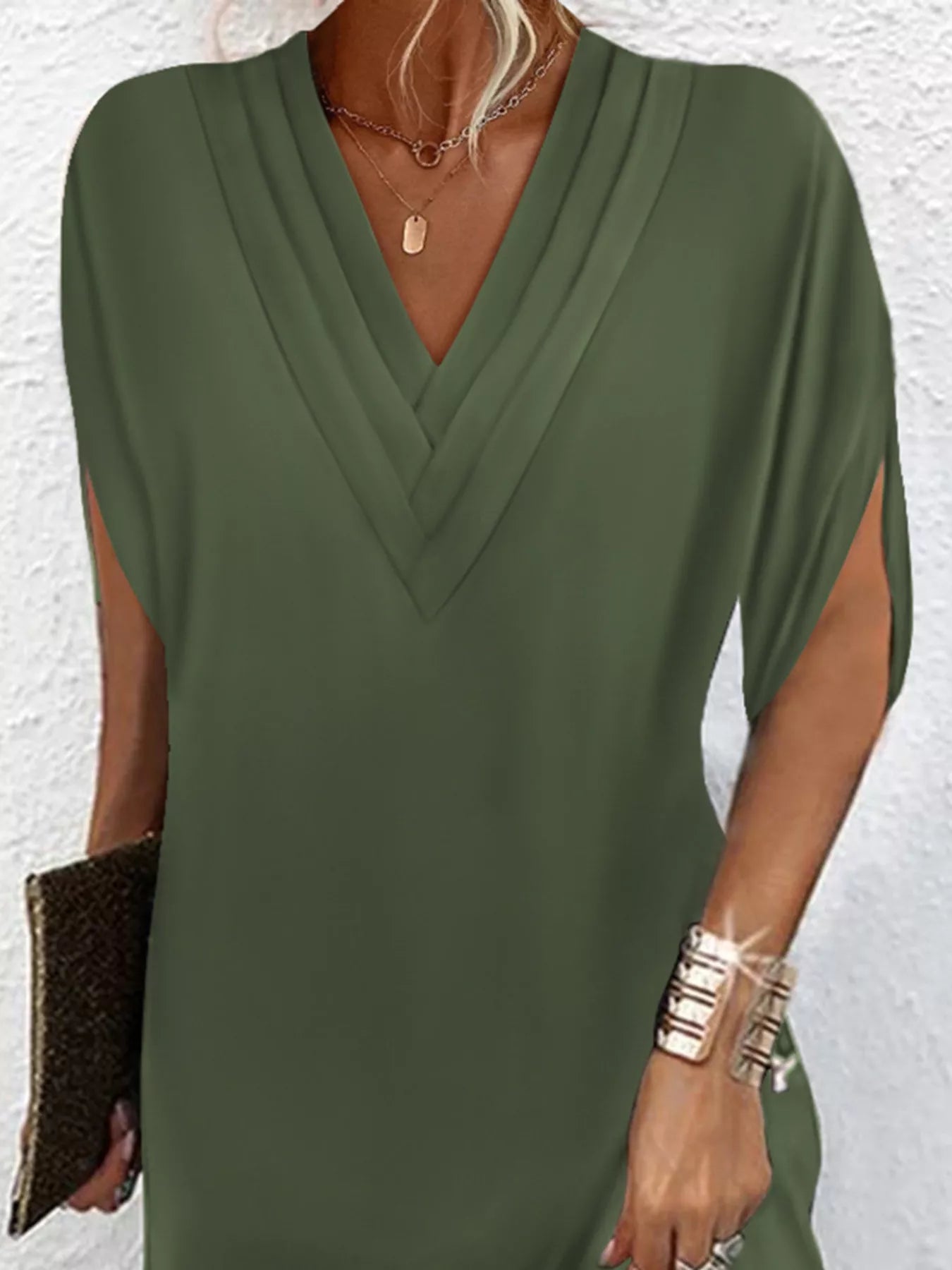 Stylish Mini Dress for Women with V Neck Slit