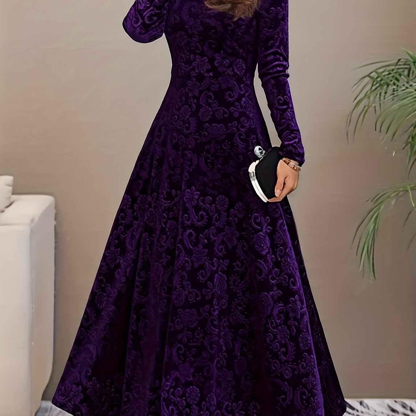 Effortless Midi Dress for Women with V Neck Long Sleeve