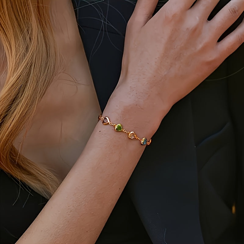 Elegant Bracelet for Women with Multicolor Heart Design