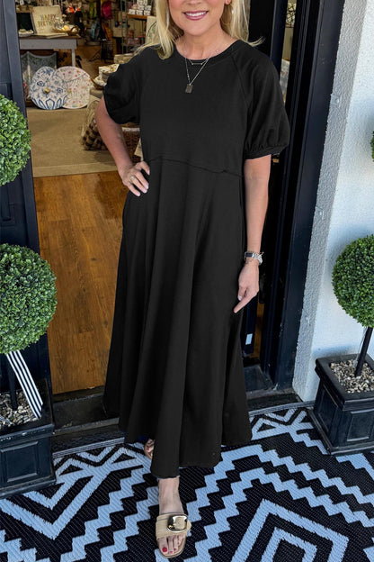 Elegant Maxi Dress for Women with Round Neck Puff Sleeve