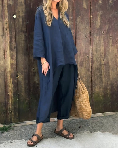Effortless Two Piece Set for Women with V Neck