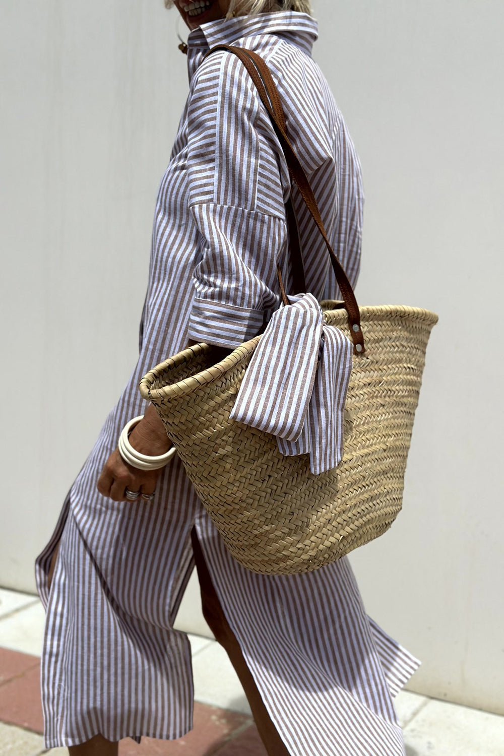 Effortless Striped Shirt Dress for Women with V Neck