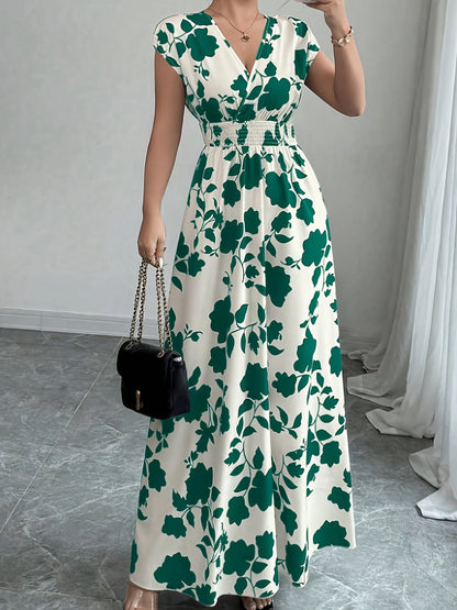 Elegant Floral Maxi Dress for Women with V Neck