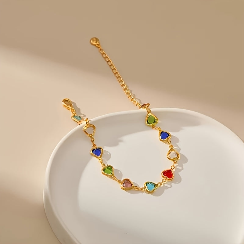 Elegant Bracelet for Women with Multicolor Heart Design