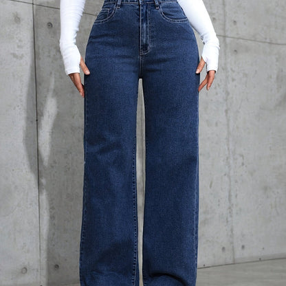 Effortless Relaxed Blue Wide Leg Jeans for Women with High Waist Flowing Style