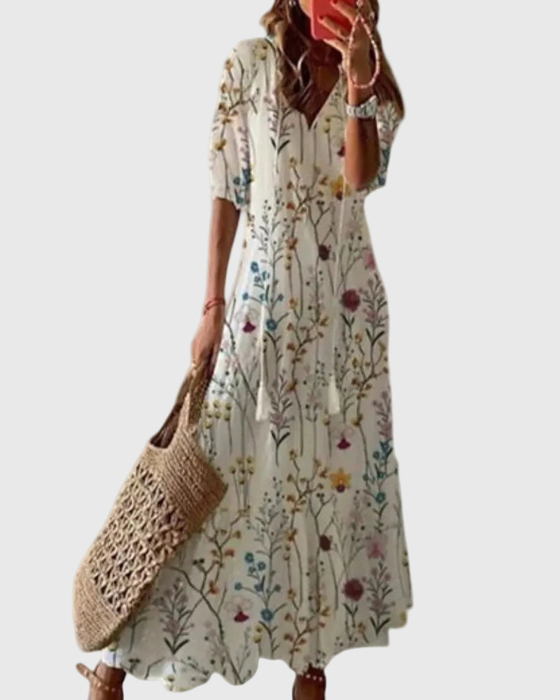 Effortless Maxi Dress for Women with V Neck Vintage