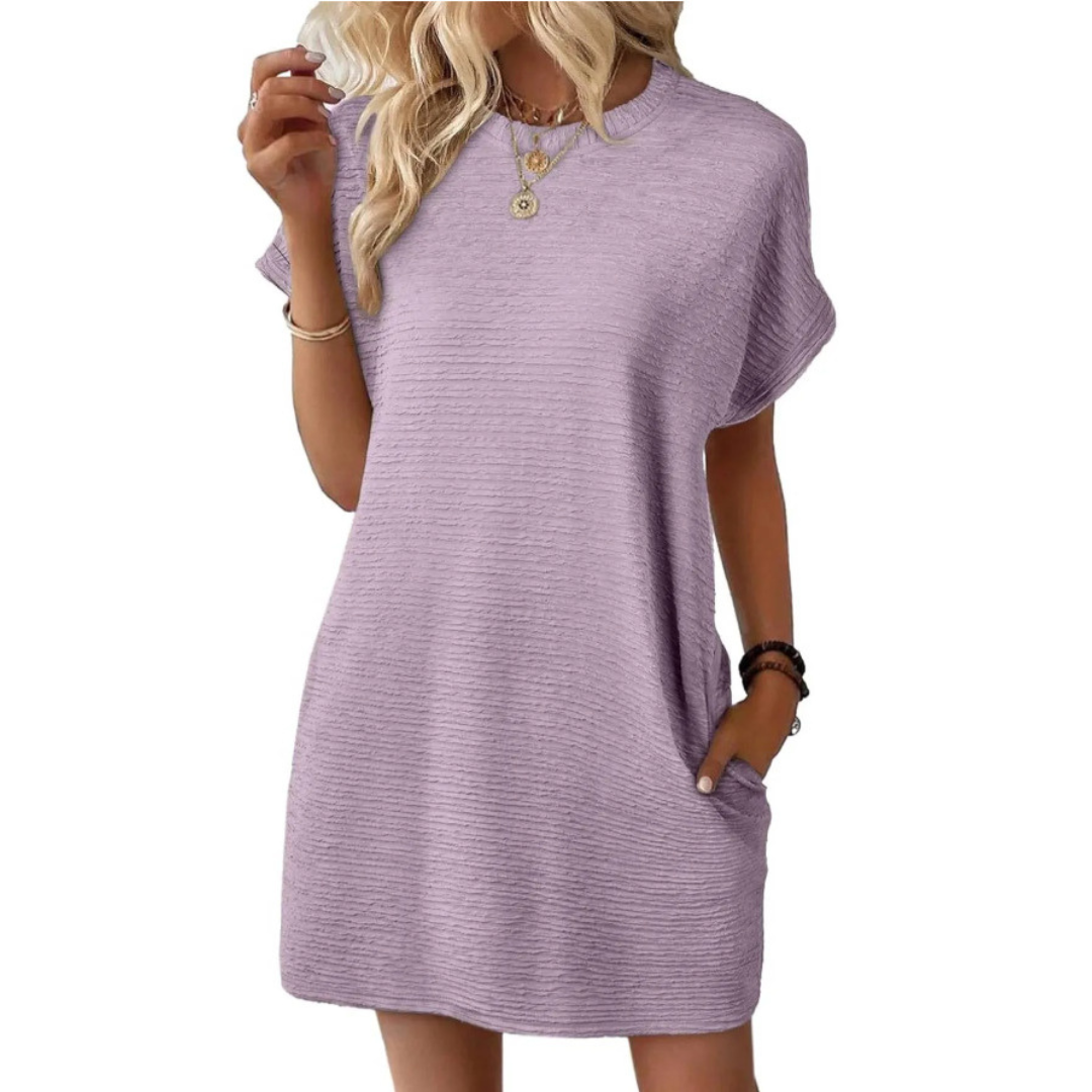 Stylish Flowy Mini Dress for Women with Round Neck