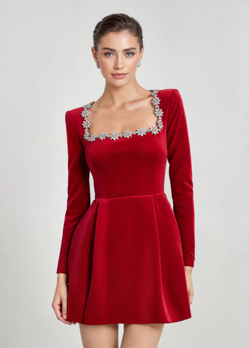 Stylish Velvet Mini Dress for Women with Square Neck
