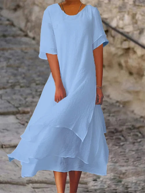 Elegant Evening Dress for Women with Round Neck Short Sleeve Formal Wedding Guest Style