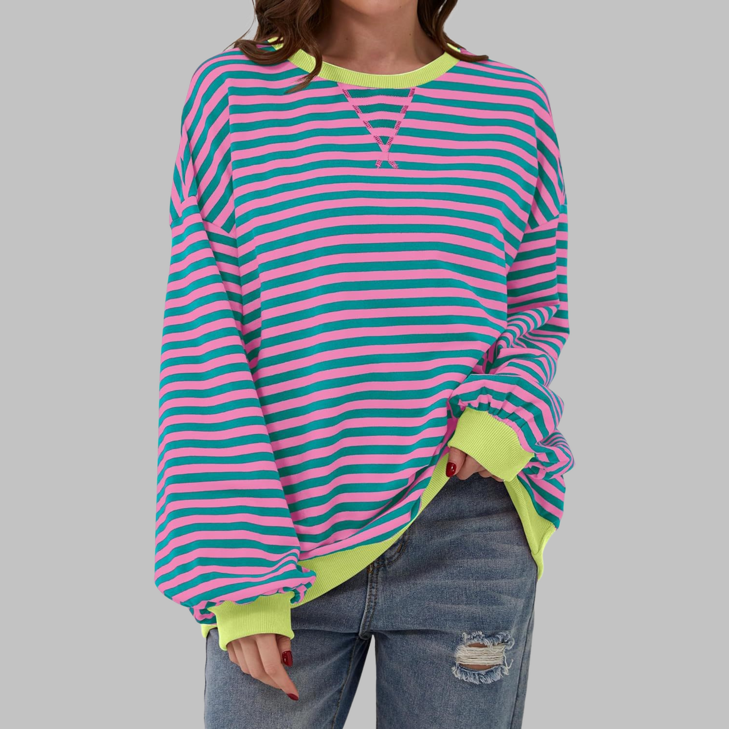 Elegant Striped Knit Sweater for Women with Long Sleeve