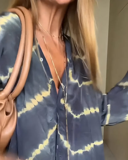 Effortless Blue Striped Mini Dress for Women with V Neck