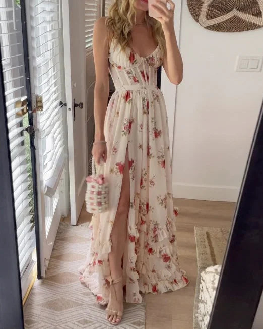 Stylish Floral Mini Dress for Women with V Neck Sleeveless