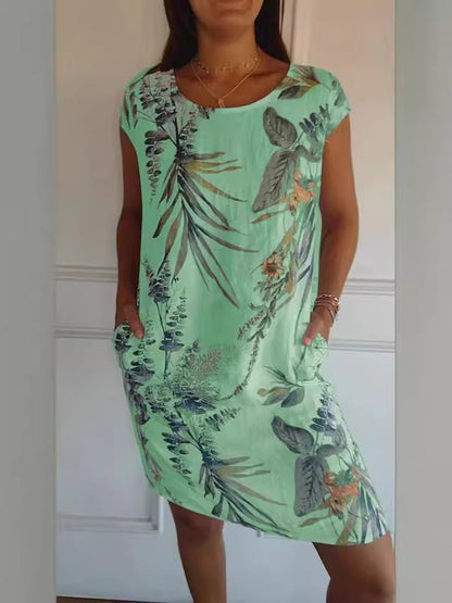 Stylish Canvas Midi Dress for Women with Short Sleeve