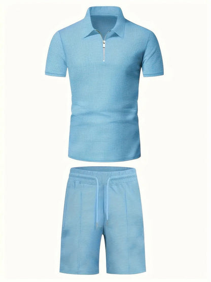 Classic Shirt and Shorts Set for Men with Zipper Casual Style