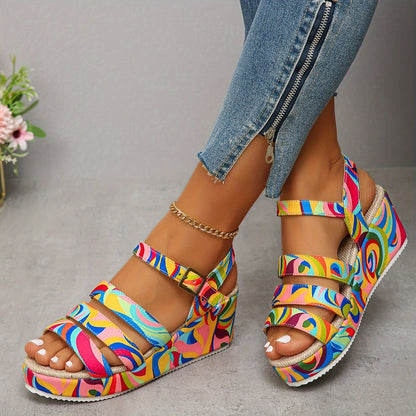Comfortable Multicolour Wedge Sandals for Women with Platform Strappy Ankle Strap Style