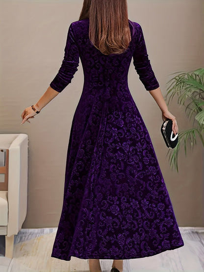Effortless Midi Dress for Women with V Neck Long Sleeve