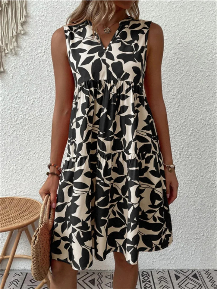 Effortless Floral Mini Dress for Women with V Neck A Line