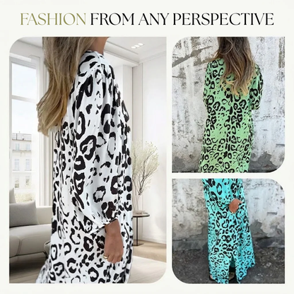 Elegant Leopard Mini Dress for Women with V Neck