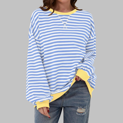 Elegant Striped Knit Sweater for Women with Long Sleeve