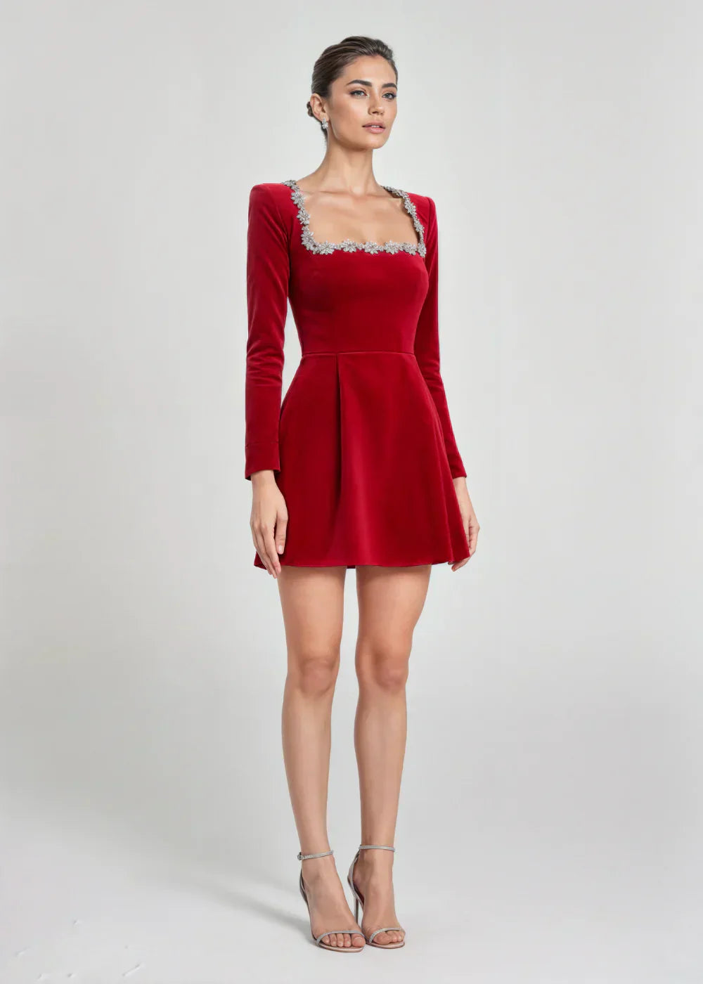 Stylish Velvet Mini Dress for Women with Square Neck