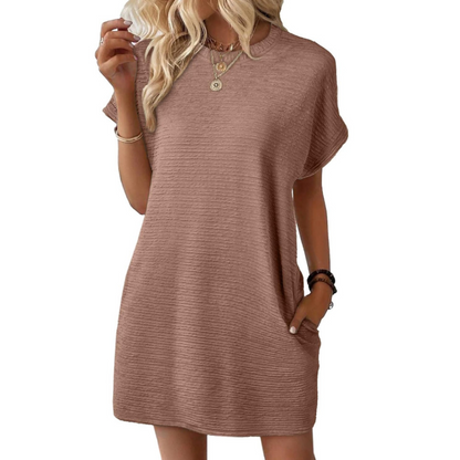 Effortless Flowy Mini Dress for Women with Round Neck