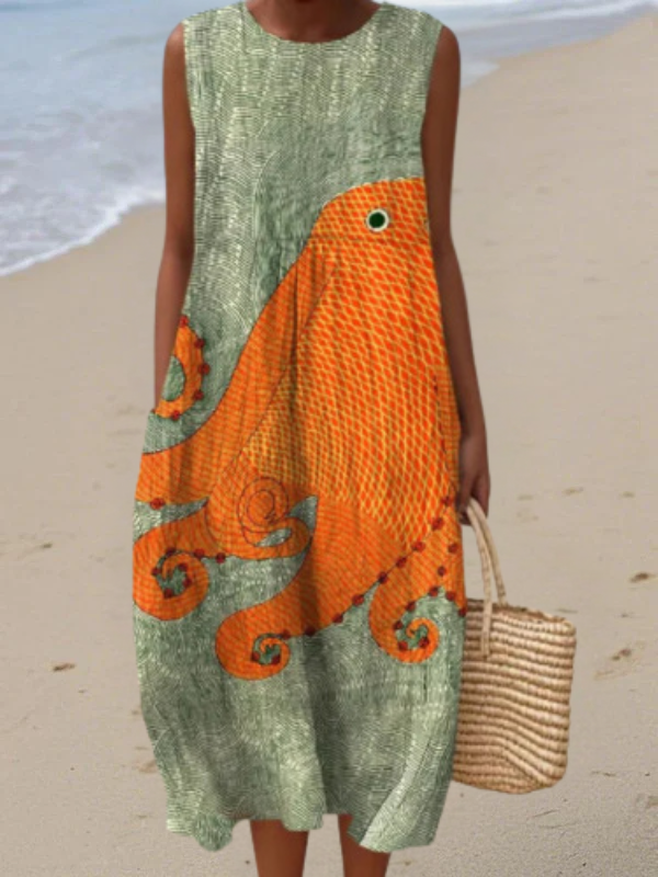 Stylish Flowy Midi Dress for Women with Sleeveless Casual Style