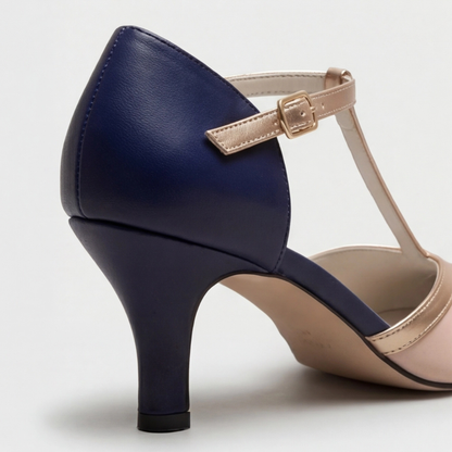 Comfortable Heels for Women with Closed Toe T Strap Cushioned Style