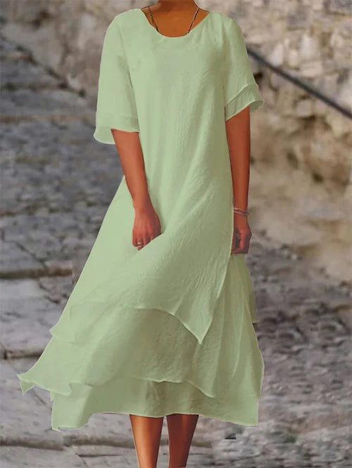 Elegant Evening Dress for Women with Round Neck Short Sleeve Formal Wedding Guest Style