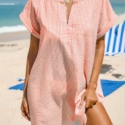 Comfortable Striped Beach Cover Up for Women with V Neck