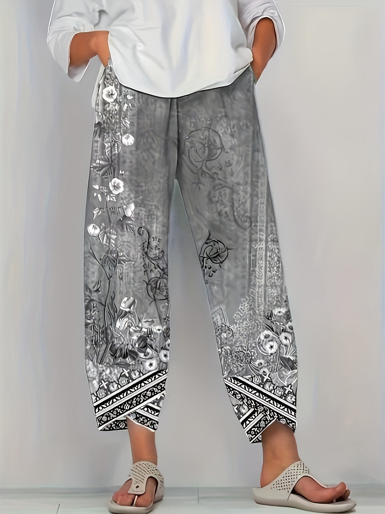 Comfortable Pants for Women with Cropped Elastic Waist