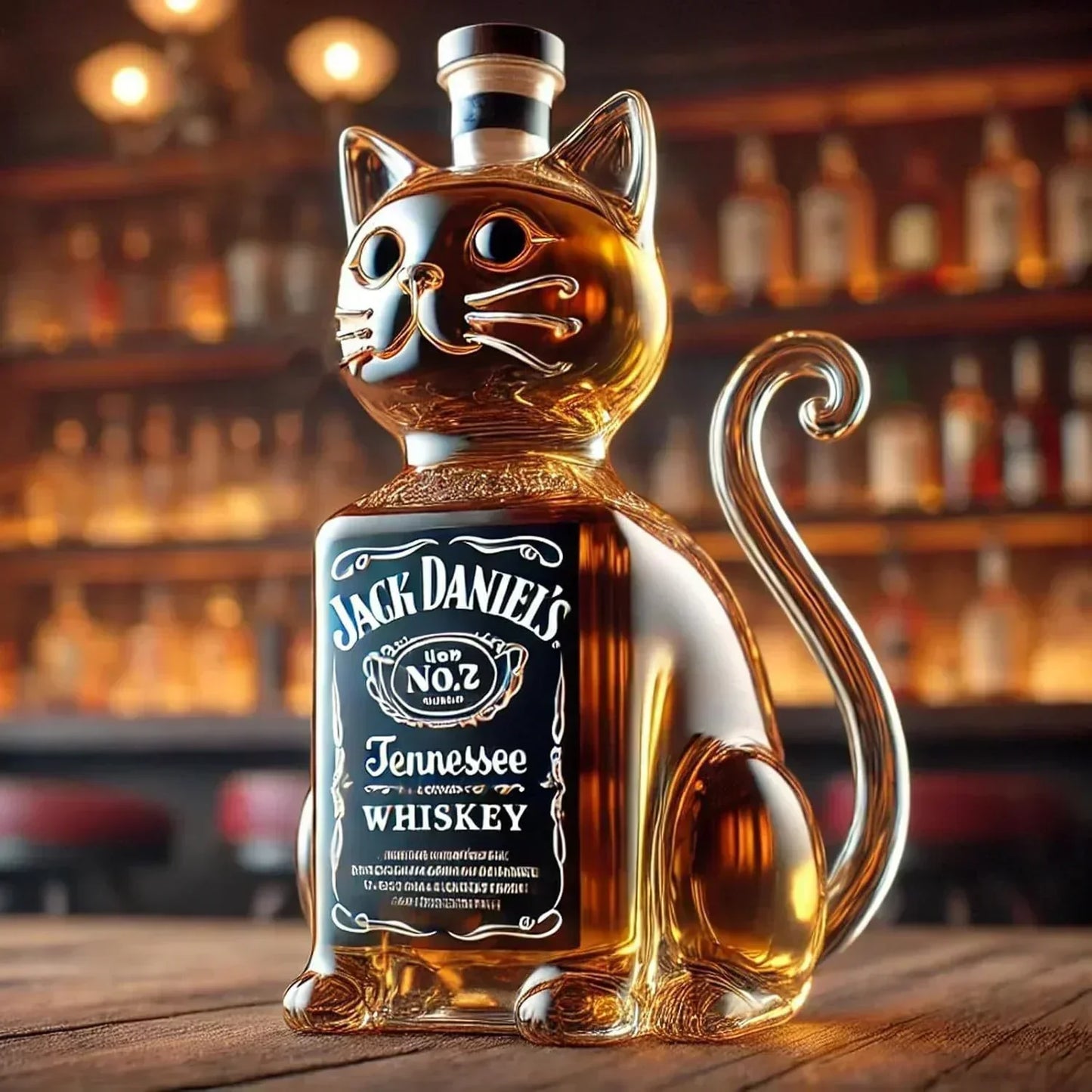 Stylish Whisky Decanter Bottle Gift Set with Cat Design