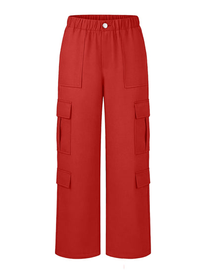 Effortless Red Cargo Pants for Women with High Waist Wide Leg Pocket Style