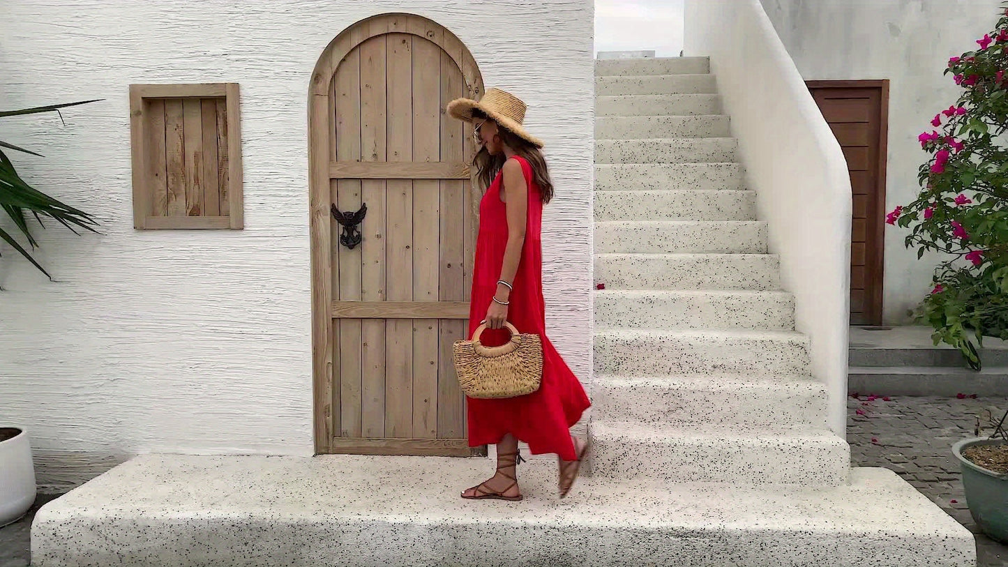 Stylish Maxi Dress for Women with V Neck Sleeveless Tiered