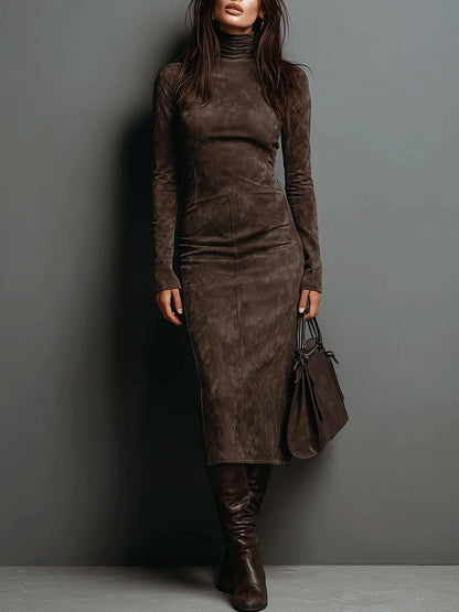 Elegant Suede Evening Dress for Women with High Neck Formal Wedding Guest Style