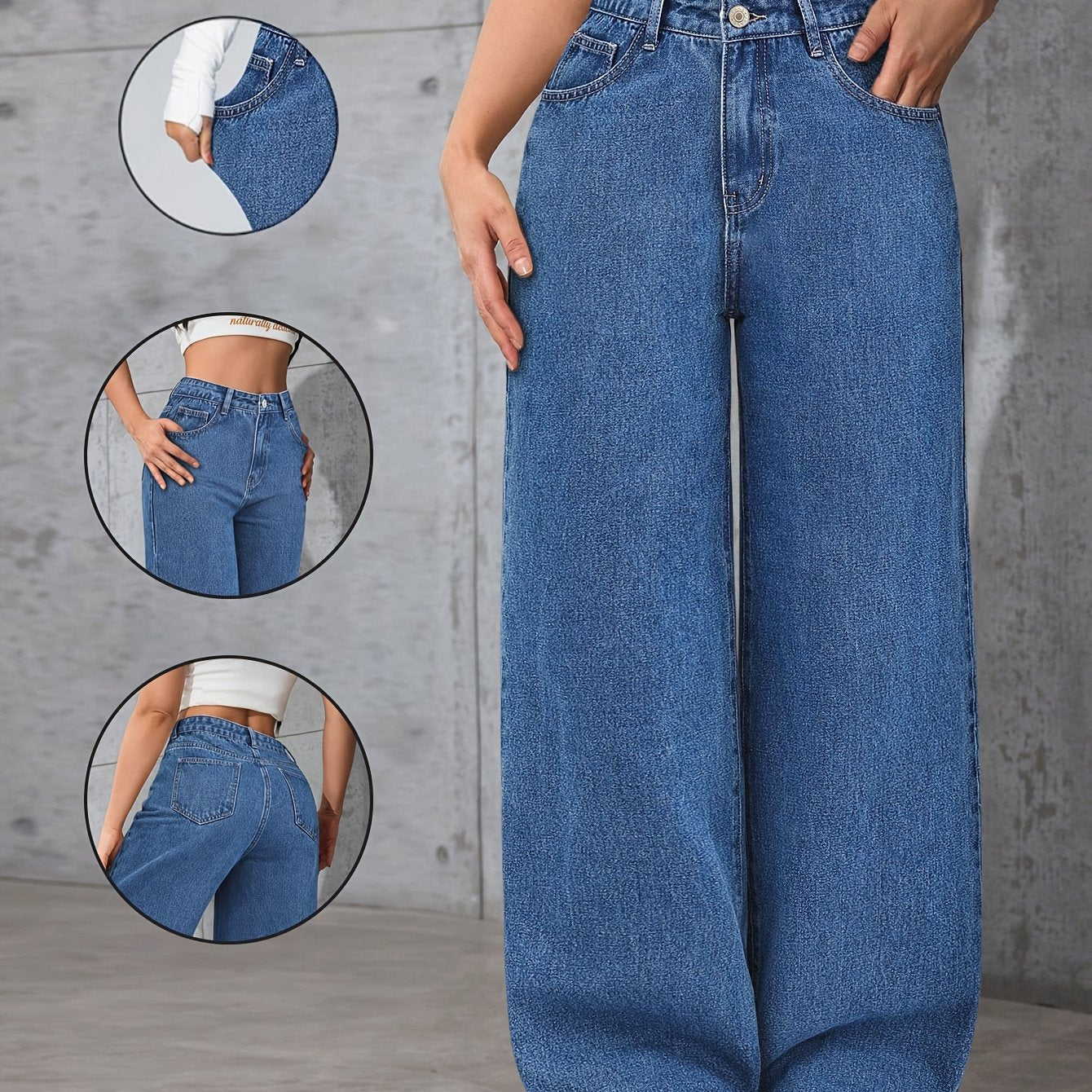 Effortless Relaxed Blue Wide Leg Jeans for Women with High Waist Flowing Style