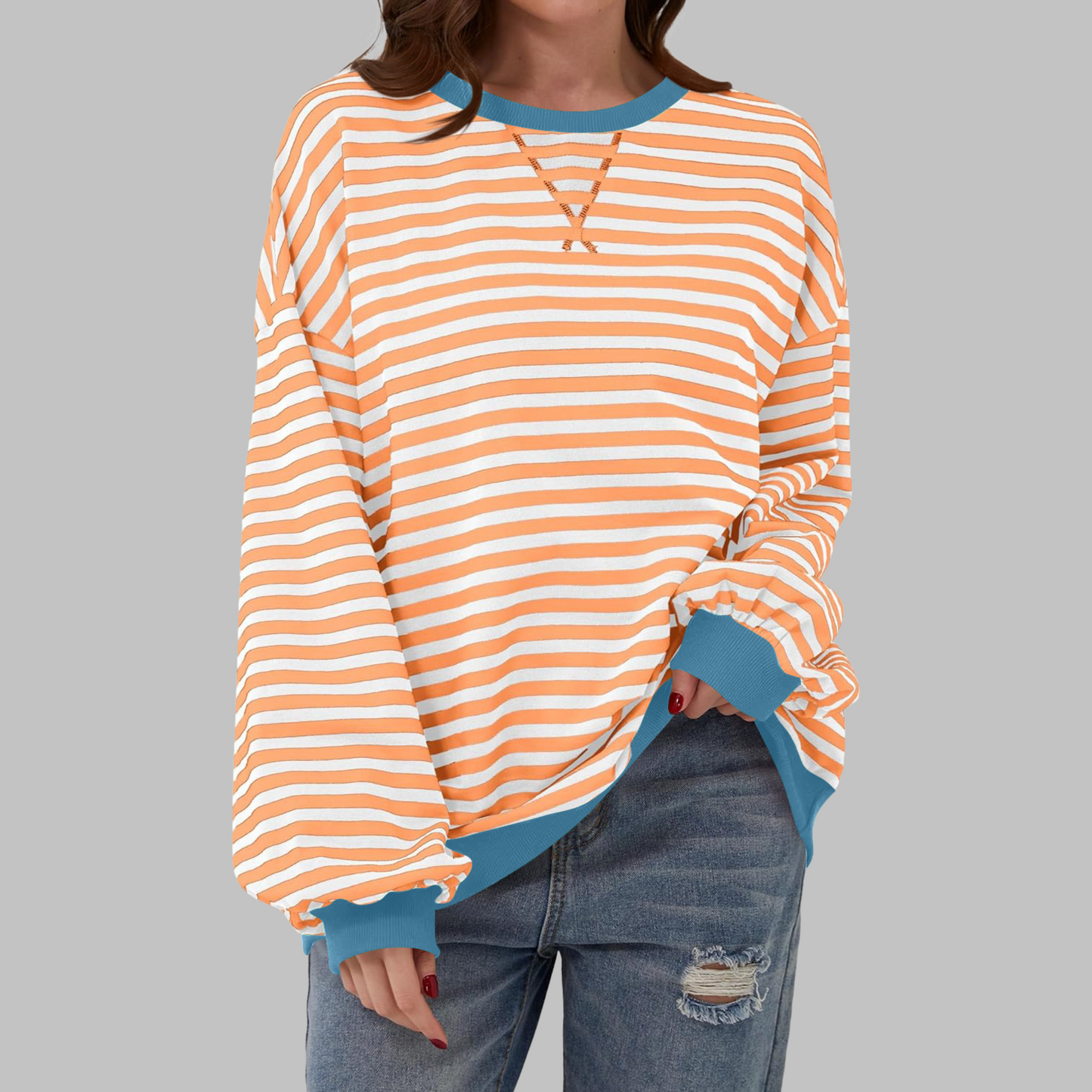 Elegant Striped Knit Sweater for Women with Long Sleeve