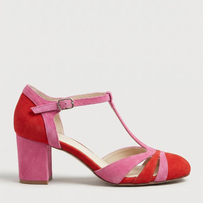 Comfortable Heels for Women with Closed Toe T Strap Ankle Style