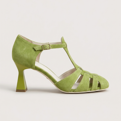 Comfortable Green Heels for Women with Closed Toe Cushioned Style