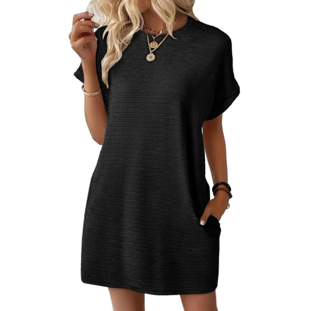 Effortless Flowy Mini Dress for Women with Round Neck