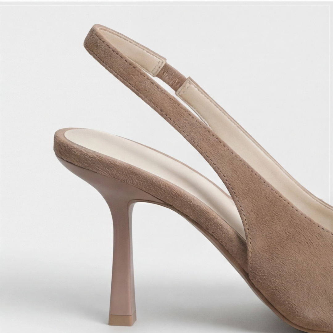 Comfortable Beige Heels for Women with Orthopedic Pointed Toe Slingback Style