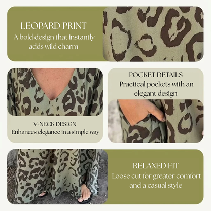 Elegant Leopard Mini Dress for Women with V Neck