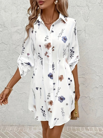 Effortless Floral Shirt Dress for Women with Collared Button Front