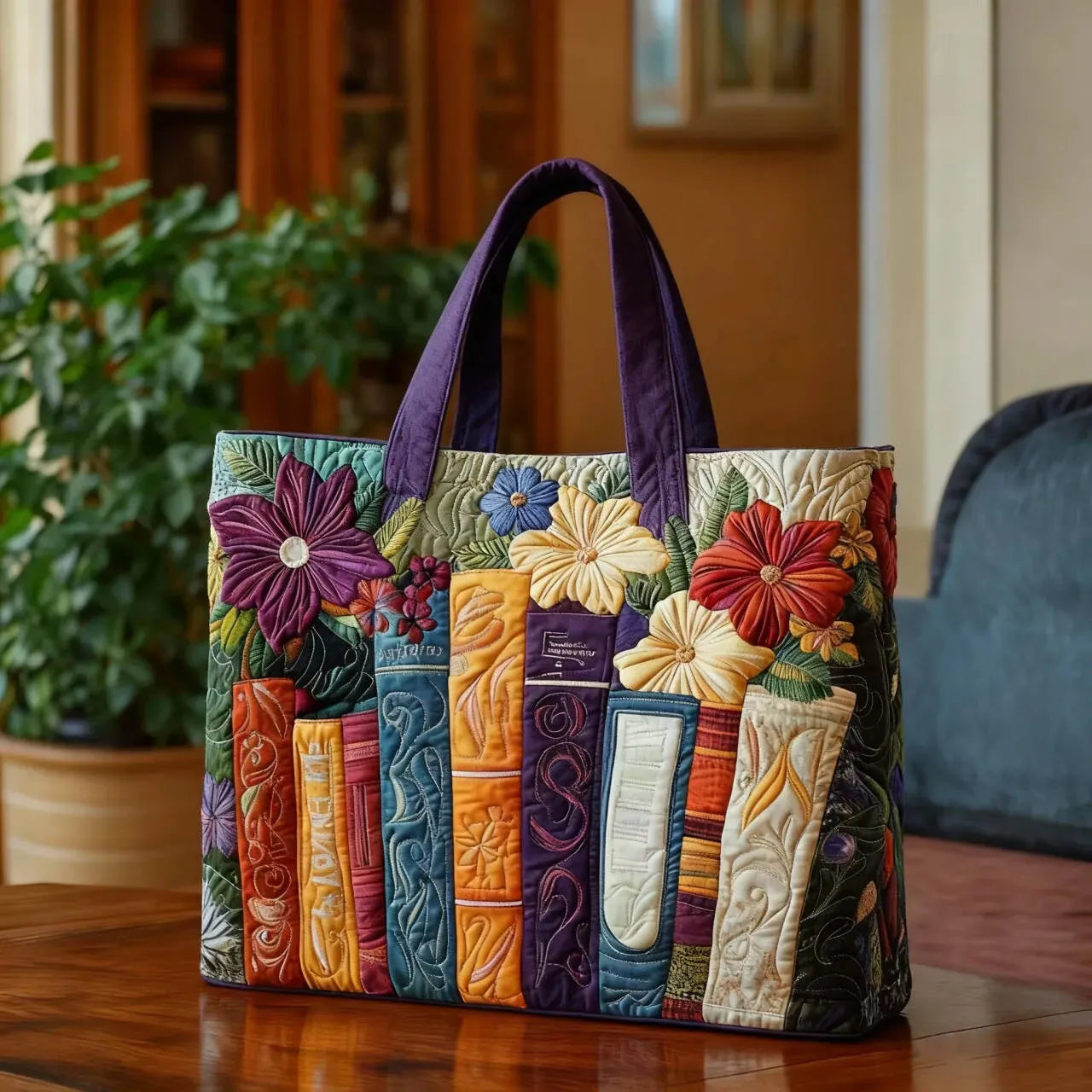 Stylish Floral Tote Bag for Women with Book Design